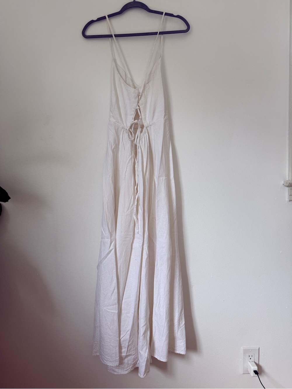 a new day White Linen Low Open Back Spaghetti Strap Maxi Deess - Picture 2 of 6